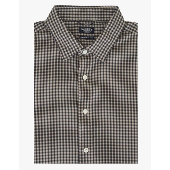 Faherty Brand Movement™ Charcoal Tan Gingham Shirt L - Picture 1 of 10